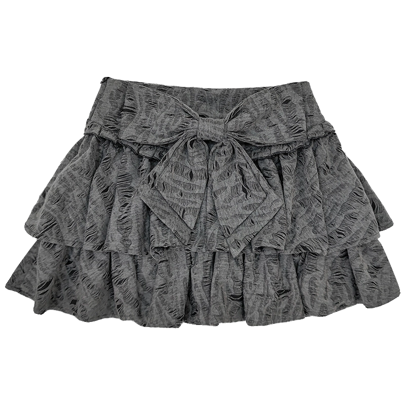 Bow Tie Distressed Wasteland Style Double-Layered Cake Skirt