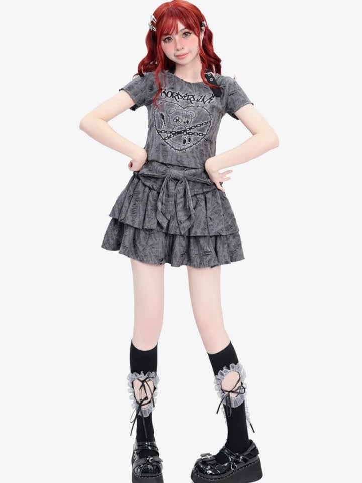 Bow Tie Distressed Wasteland Style Double-Layered Cake Skirt