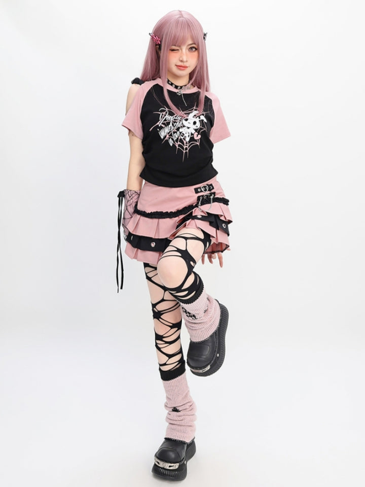 Gothic Punk Burgundy Pleated Skirt