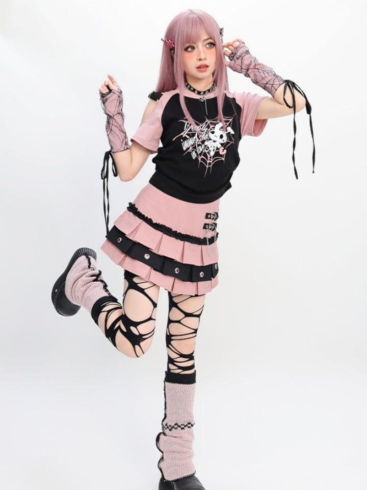 Gothic Punk Burgundy Pleated Skirt