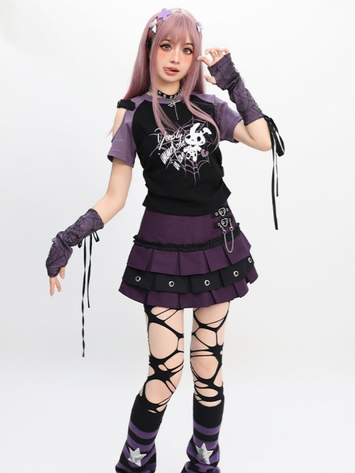 Gothic Punk Burgundy Pleated Skirt