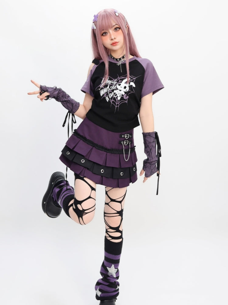 Gothic Punk Burgundy Pleated Skirt