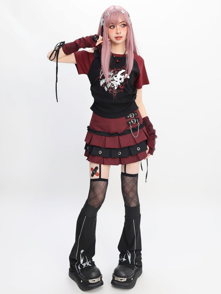 Gothic Punk Burgundy Pleated Skirt