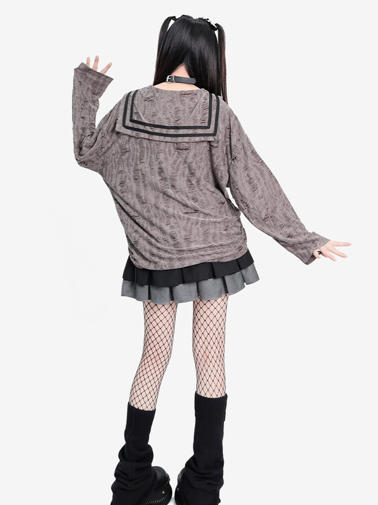 Vintage Distressed Gray Sailor Collar Top