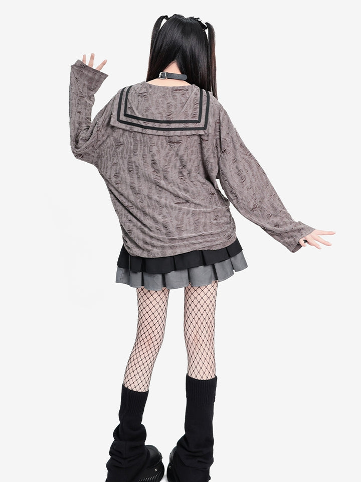 Vintage Distressed Gray Sailor Collar Top