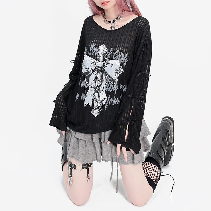 Harajuku Gothic Black Long Sleeve Oversized Top