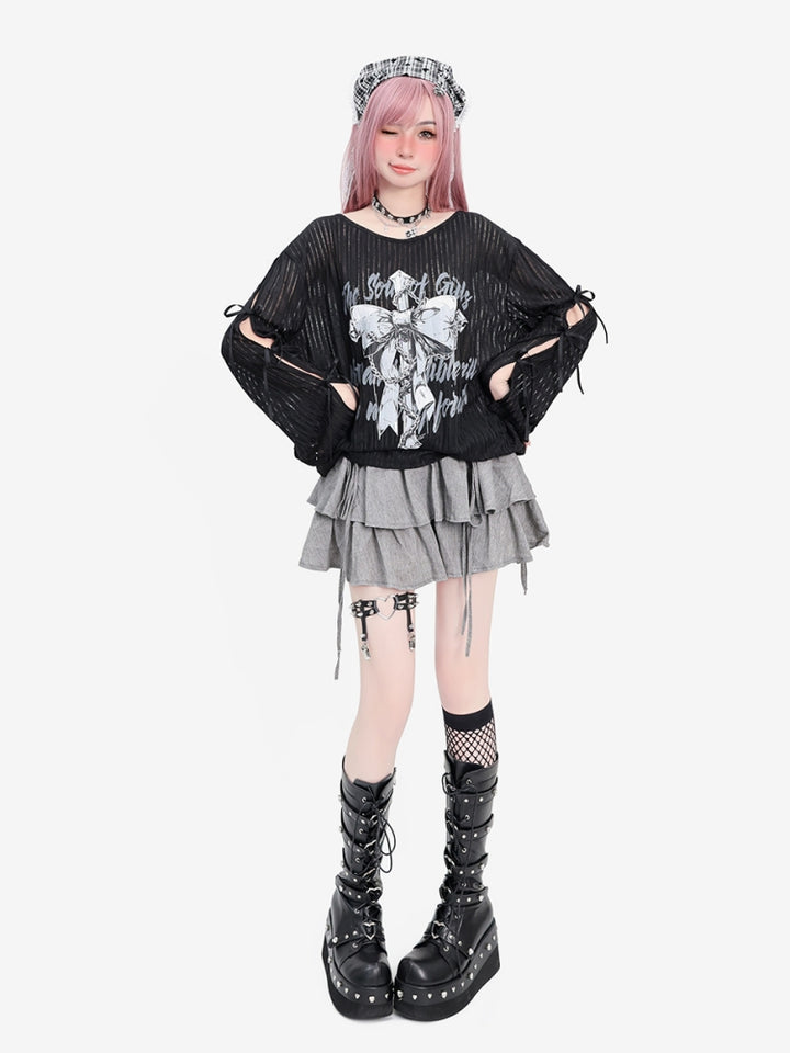 Harajuku Gothic Black Long Sleeve Oversized Top