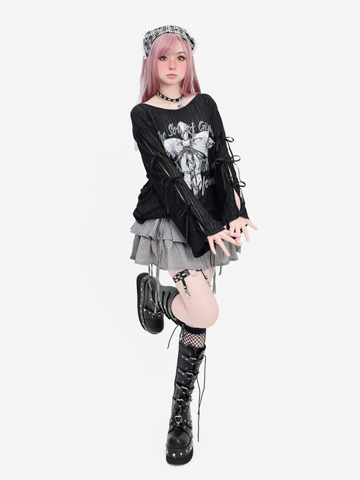 Harajuku Gothic Black Long Sleeve Oversized Top