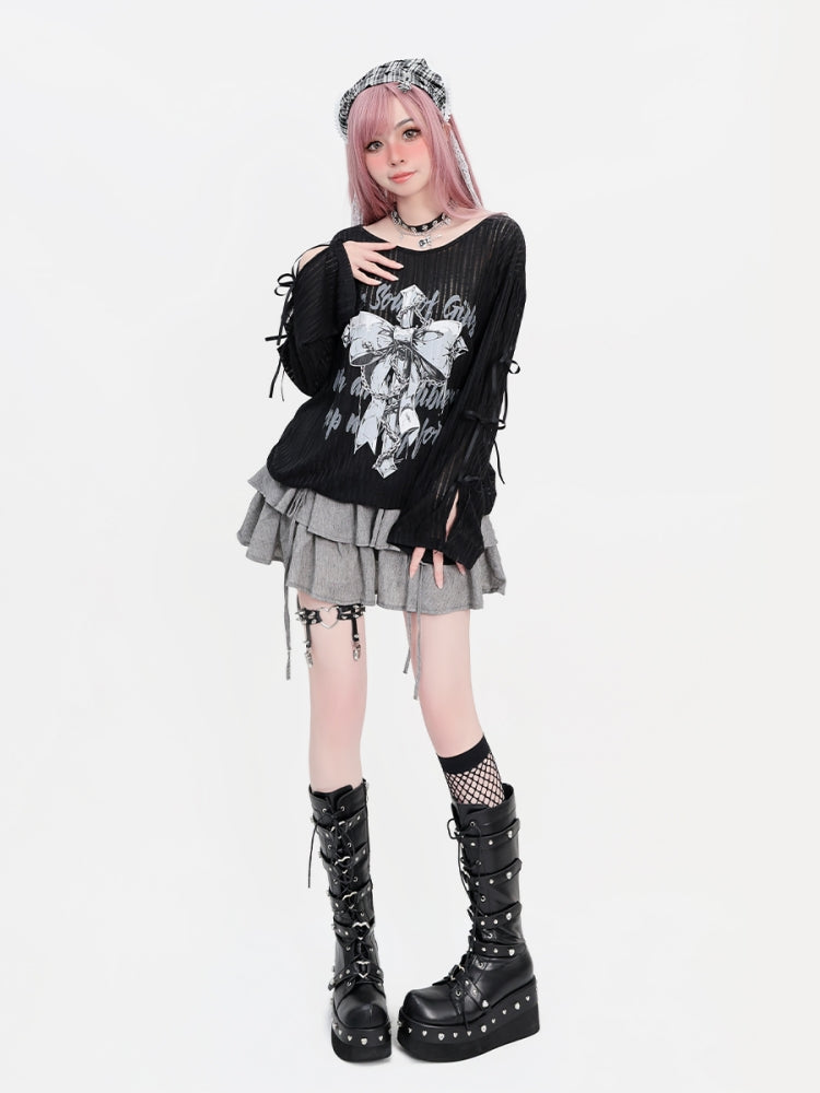 Harajuku Gothic Black Long Sleeve Oversized Top