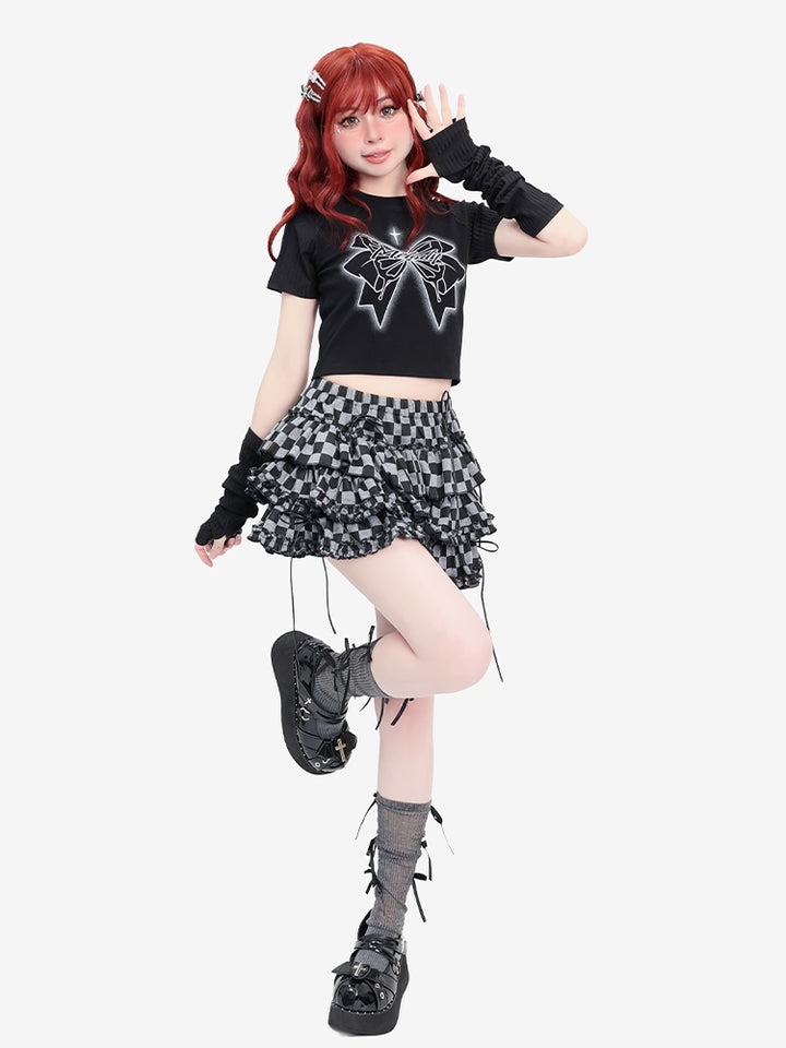 Gothic Bow Cross Graphic Black Crop Top