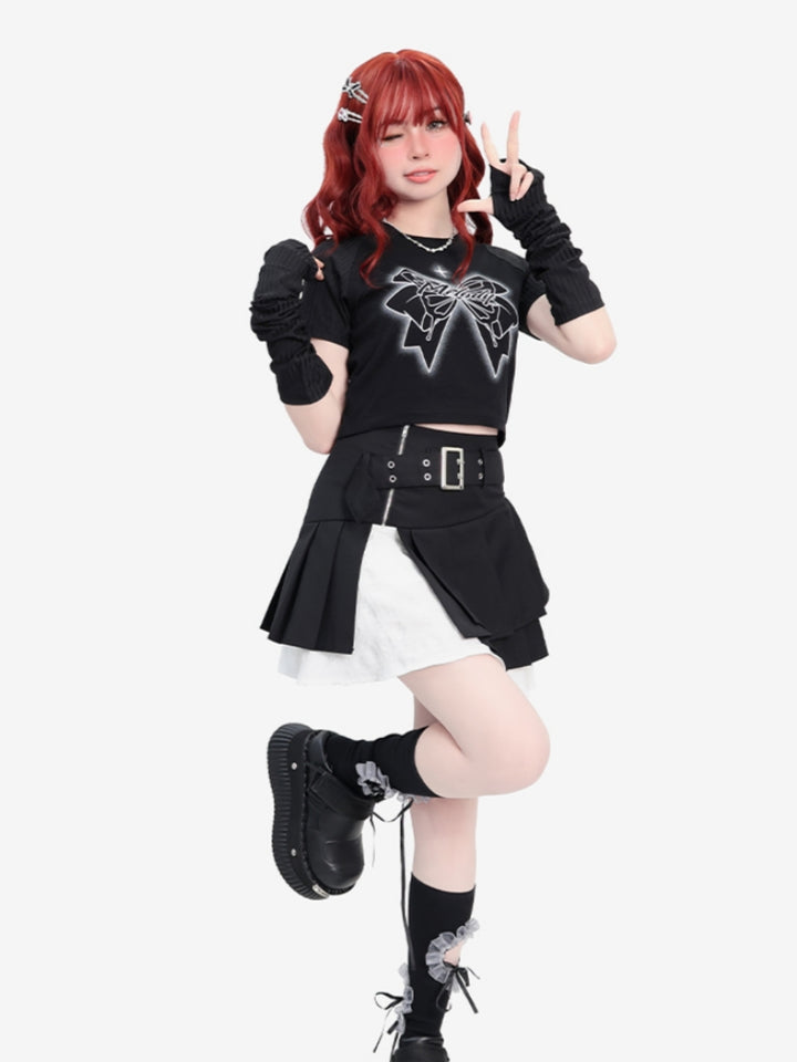 Gothic Bow Cross Graphic Black Crop Top