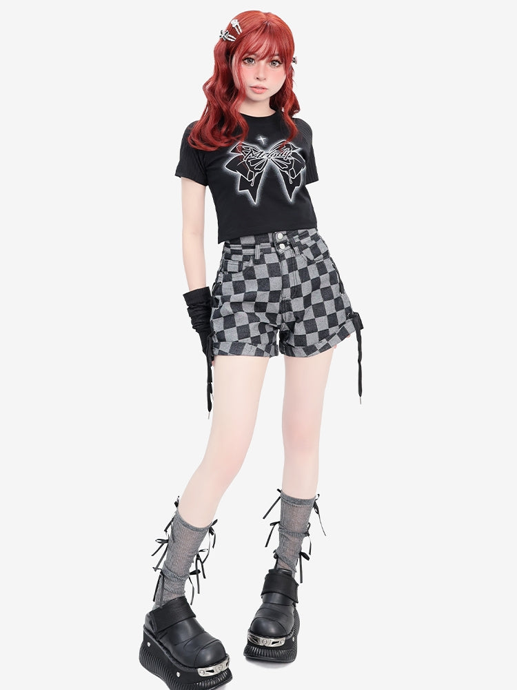 Gothic Bow Cross Graphic Black Crop Top