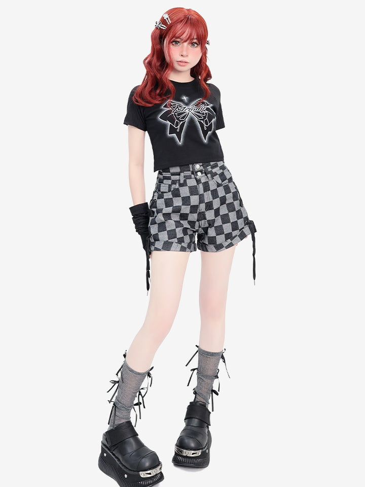 Gothic Bow Cross Graphic Black Crop Top