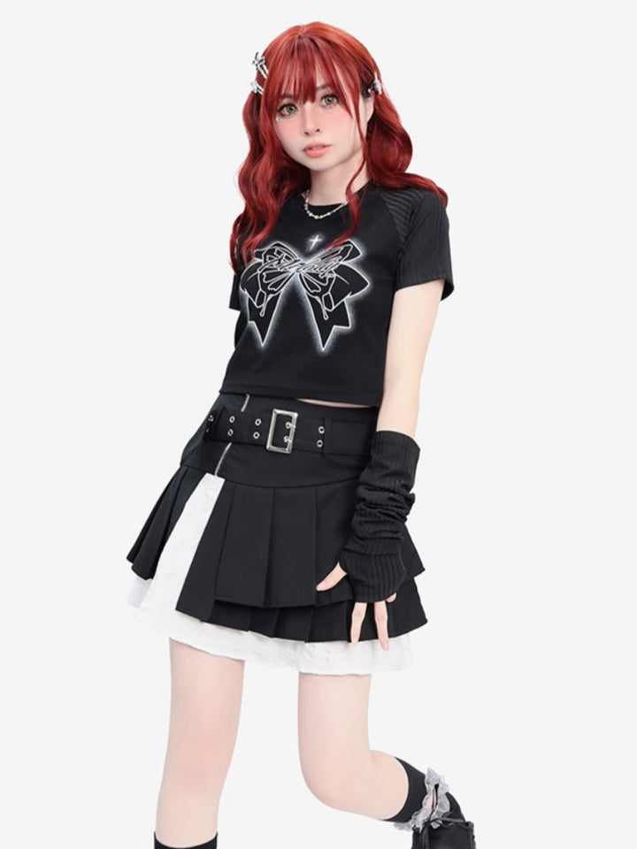 Gothic Bow Cross Graphic Black Crop Top