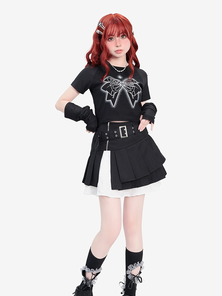 Gothic Bow Cross Graphic Black Crop Top