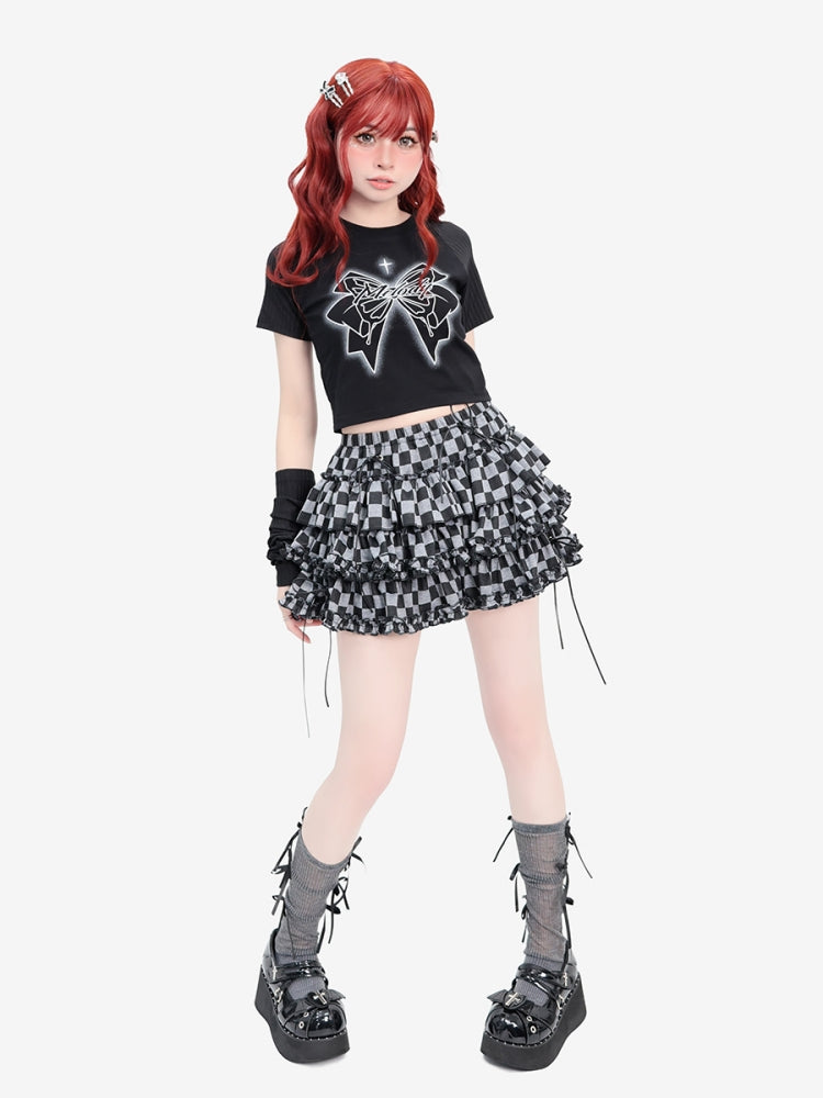 Gothic Bow Cross Graphic Black Crop Top