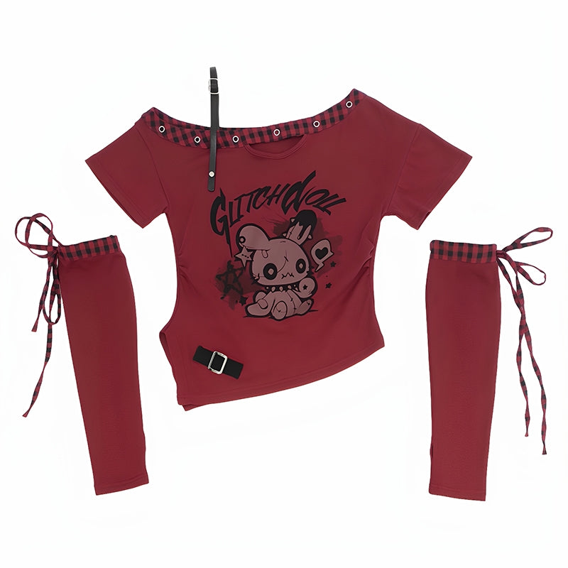 Gothic Doll Letter Printed Detachable Sleeves T-Shirt