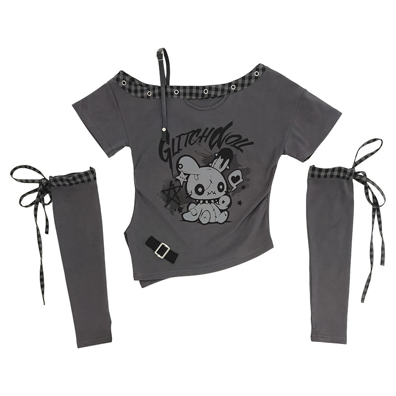 Gothic Doll Letter Printed Detachable Sleeves T-Shirt