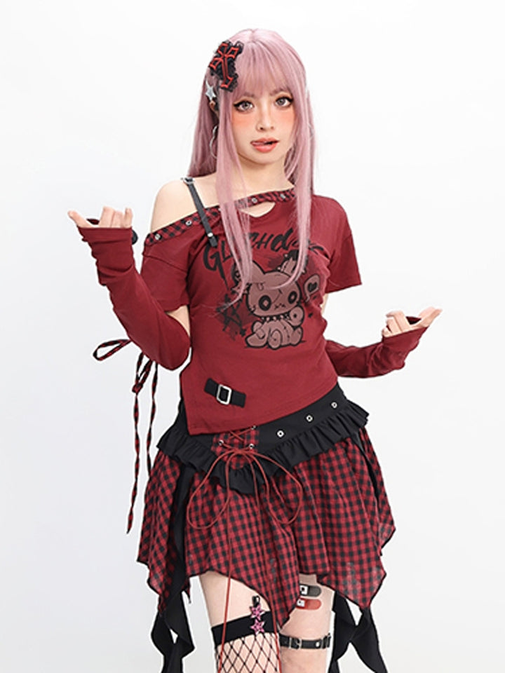 Gothic Doll Letter Printed Detachable Sleeves T-Shirt