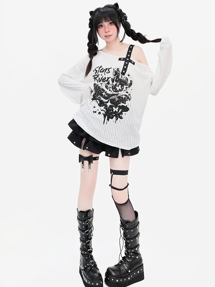 Y2K Subculture  Bow Graphic Long-Sleeve Top