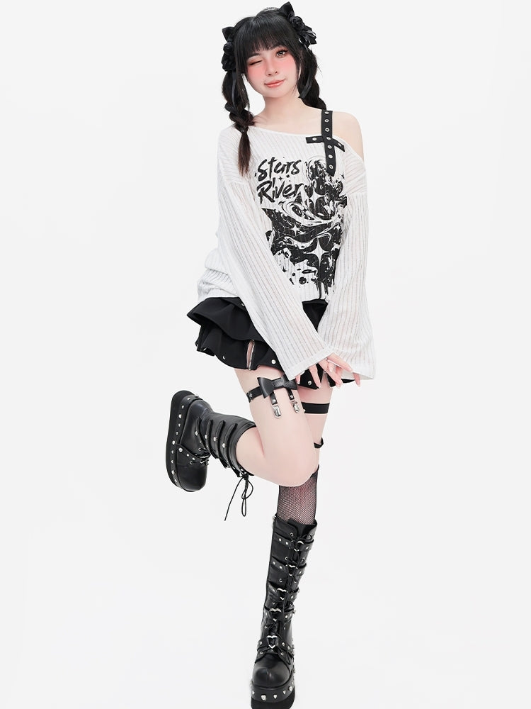 Y2K Subculture  Bow Graphic Long-Sleeve Top