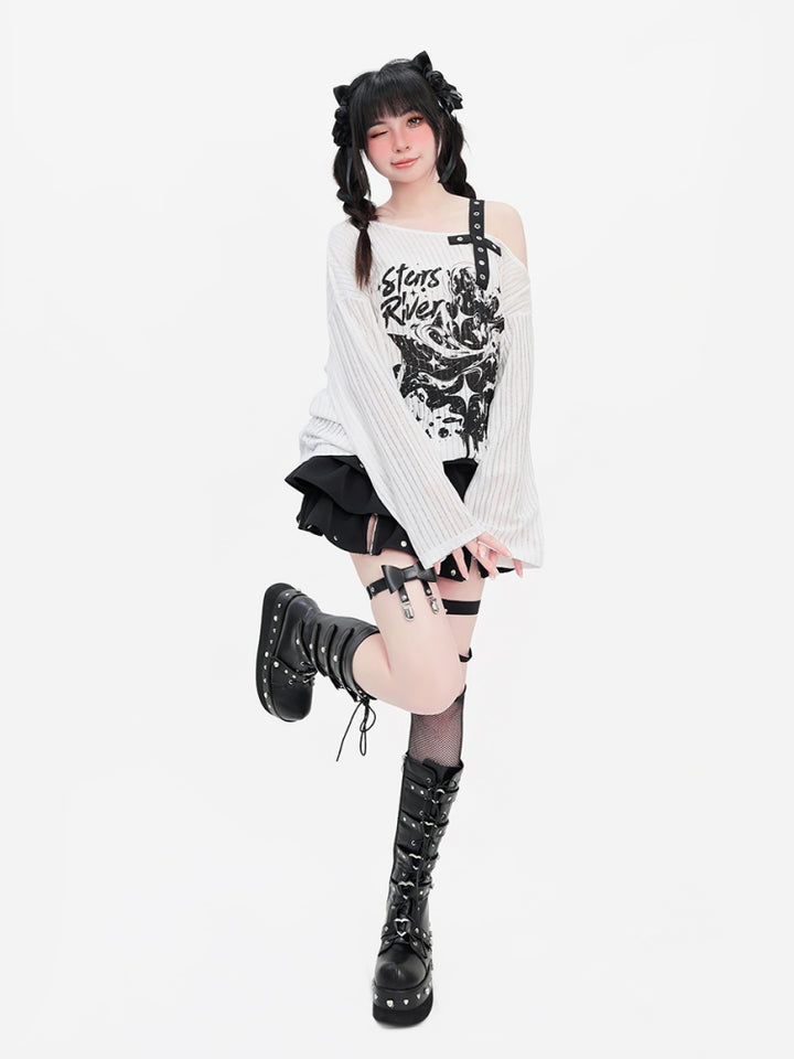 Y2K Subculture  Bow Graphic Long-Sleeve Top