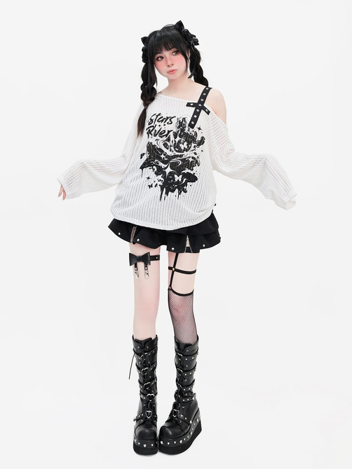 Y2K Subculture  Bow Graphic Long-Sleeve Top