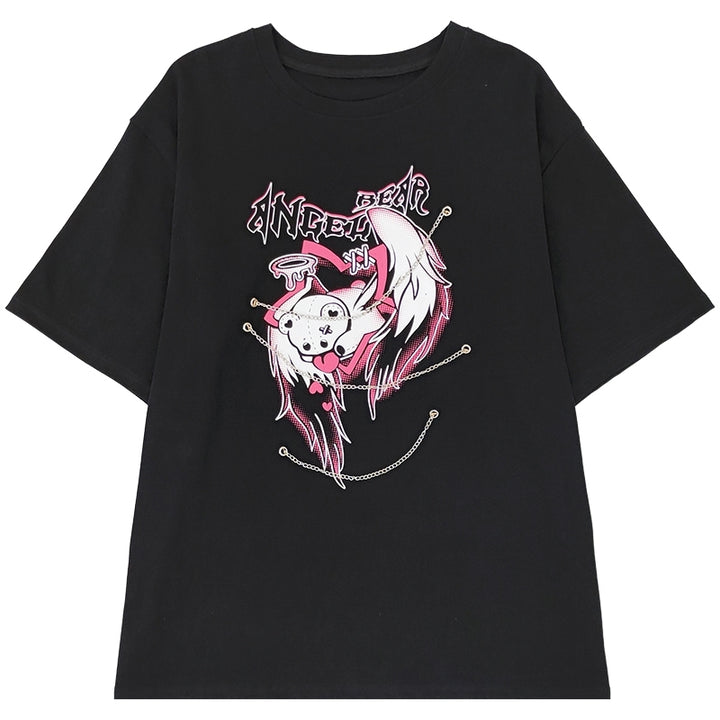Y2K Punk Subculture Angel Cupid Graphic Chain Accents T-Shirt
