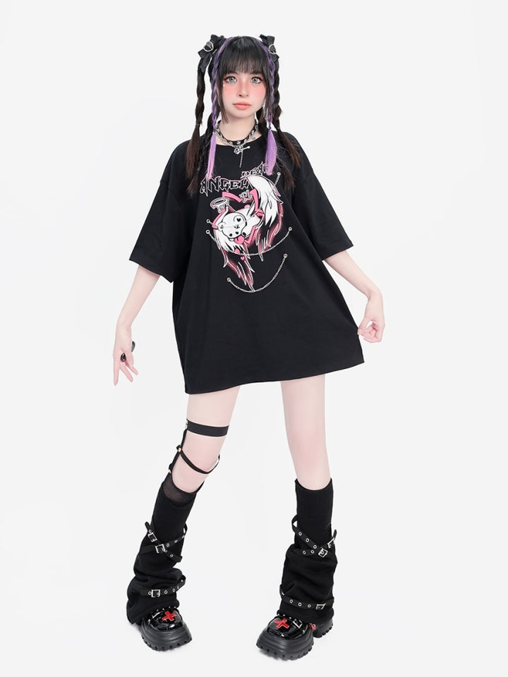 Y2K Punk Subculture Angel Cupid Graphic Chain Accents T-Shirt