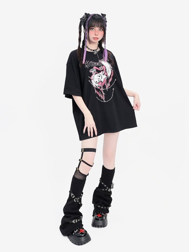 Y2K Punk Subculture Angel Cupid Graphic Chain Accents T-Shirt