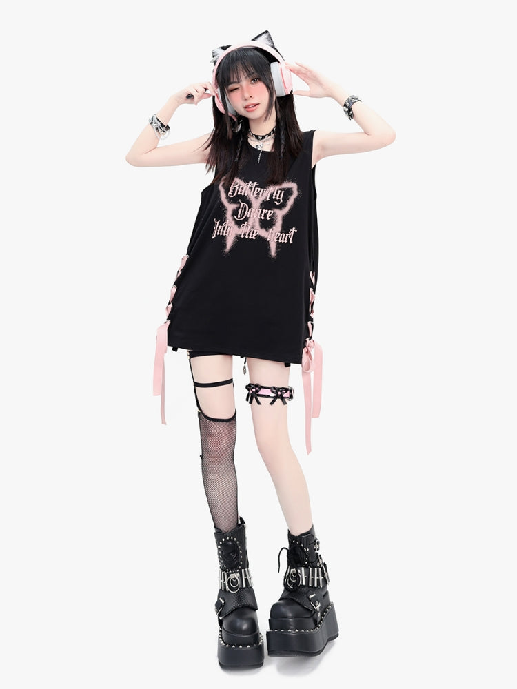 Black Gothic Butterfly Shadow Print T-Shirt