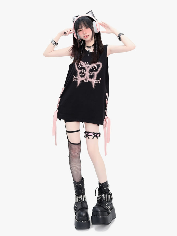 Black Gothic Butterfly Shadow Print T-Shirt