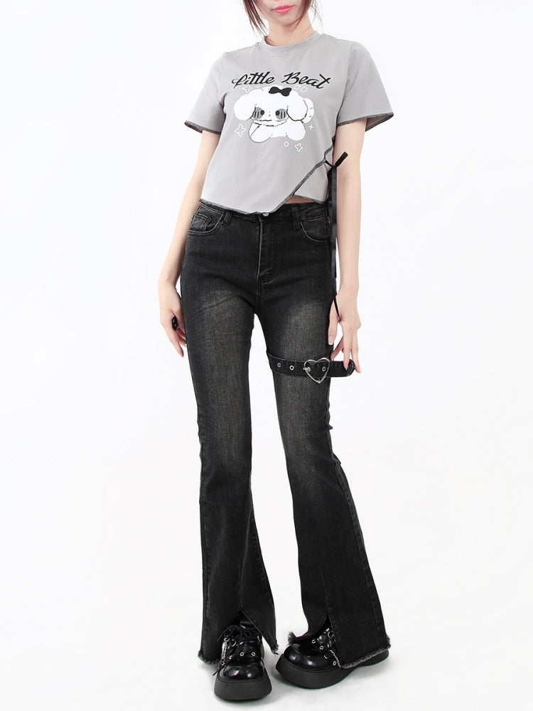 Puppy Print Irregular Patchwork Short-Sleeve T-Shirt