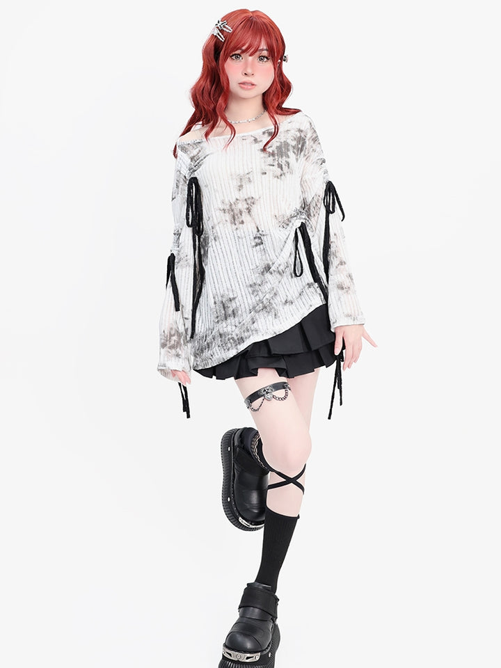 Punk Drawstring Loose-Fit Long Sleeve Top