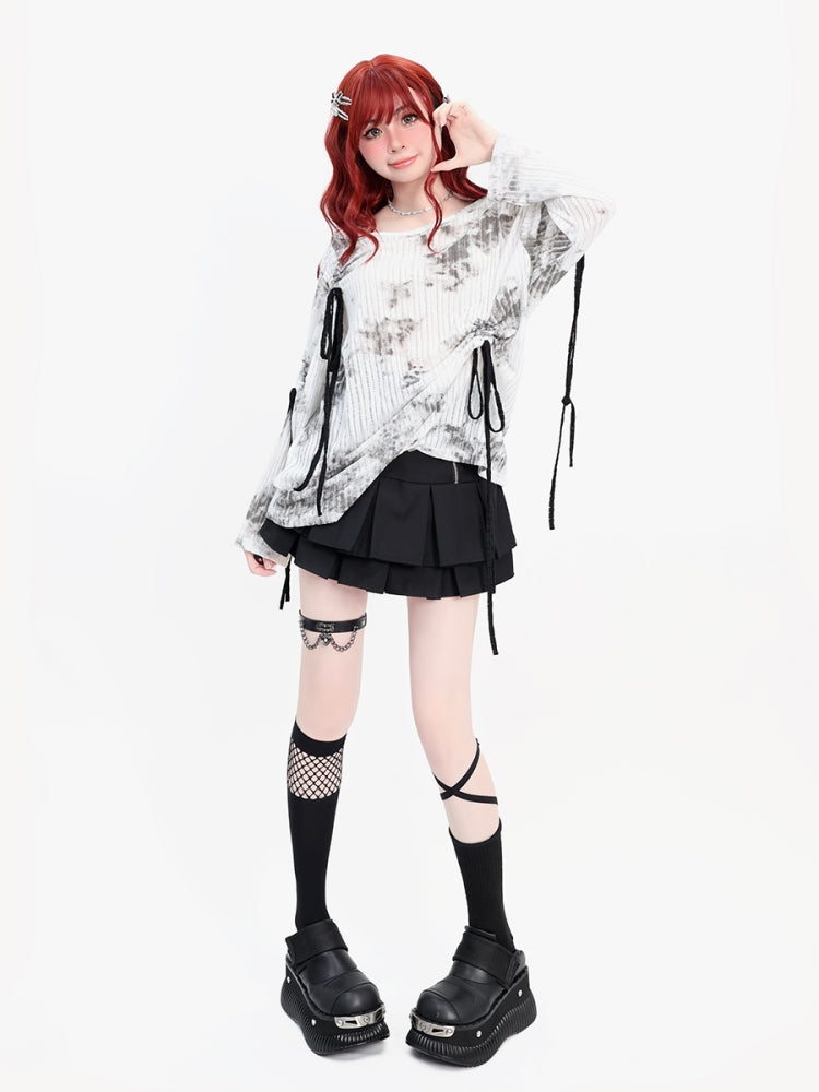 Punk Drawstring Loose-Fit Long Sleeve Top