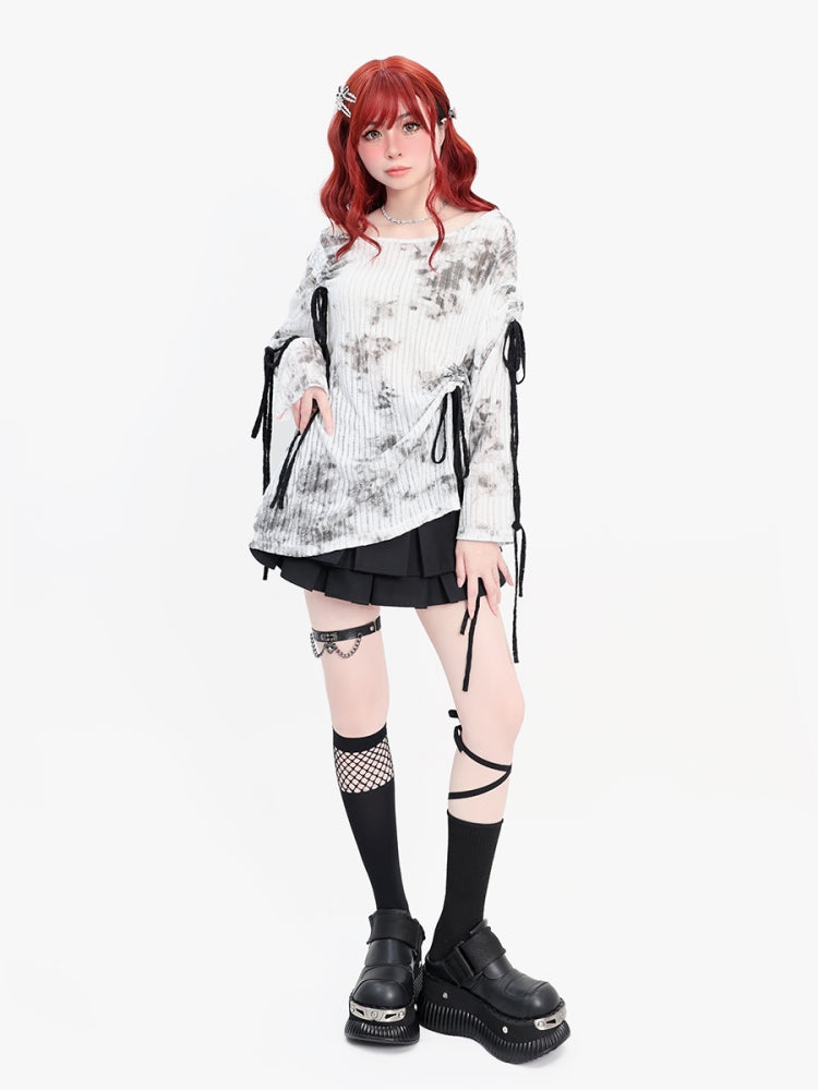 Punk Drawstring Loose-Fit Long Sleeve Top