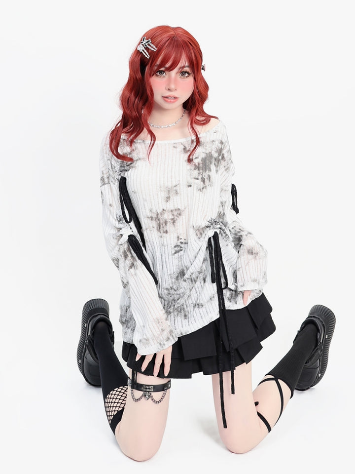 Punk Drawstring Loose-Fit Long Sleeve Top