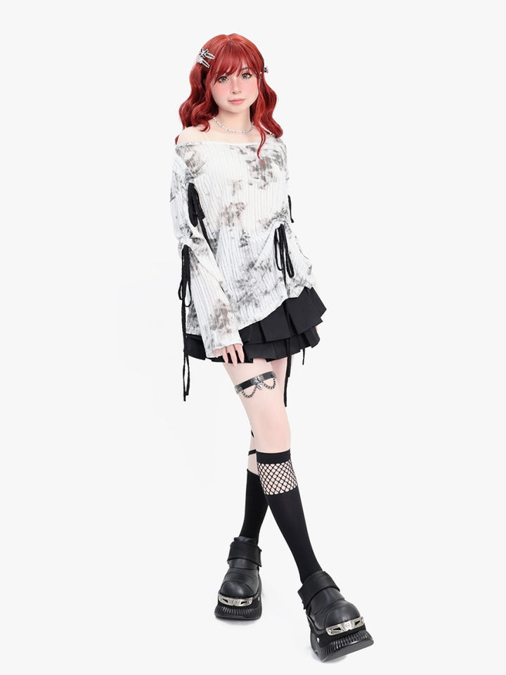 Punk Drawstring Loose-Fit Long Sleeve Top