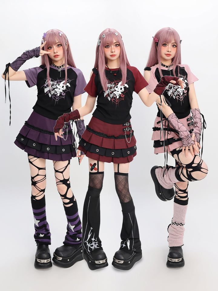 Y2K Light Gothic Off-Shoulder Detachable Sleeve T-Shirt