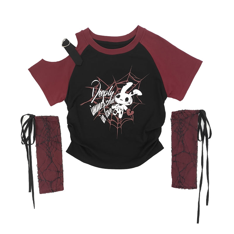 Y2K Light Gothic Off-Shoulder Detachable Sleeve T-Shirt