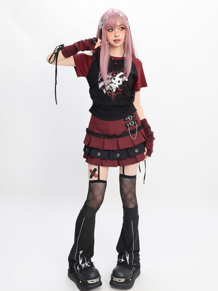 Y2K Light Gothic Off-Shoulder Detachable Sleeve T-Shirt