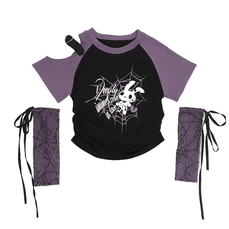 Y2K Light Gothic Off-Shoulder Detachable Sleeve T-Shirt