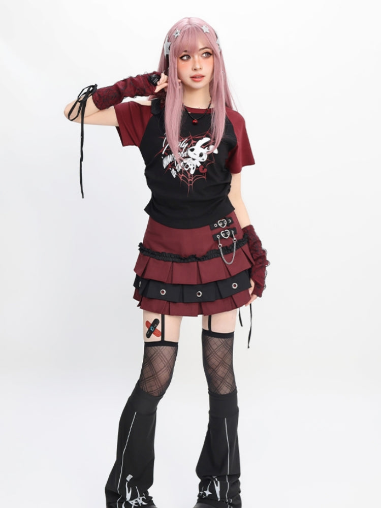 Y2K Light Gothic Off-Shoulder Detachable Sleeve T-Shirt