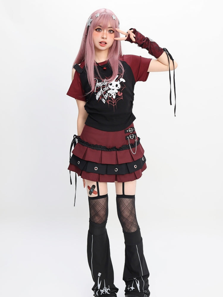 Y2K Light Gothic Off-Shoulder Detachable Sleeve T-Shirt