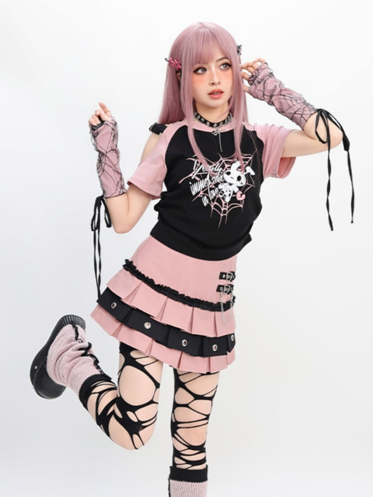 Y2K Light Gothic Off-Shoulder Detachable Sleeve T-Shirt