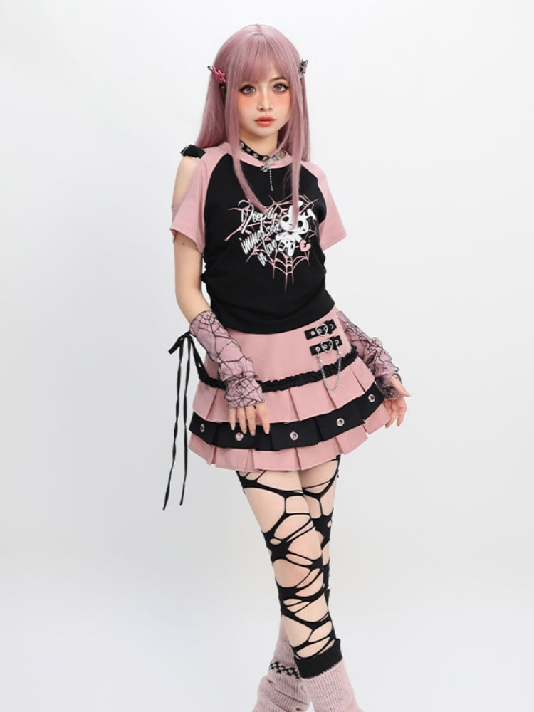 Y2K Light Gothic Off-Shoulder Detachable Sleeve T-Shirt