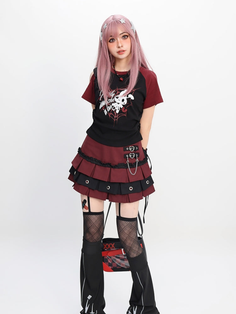 Y2K Light Gothic Off-Shoulder Detachable Sleeve T-Shirt