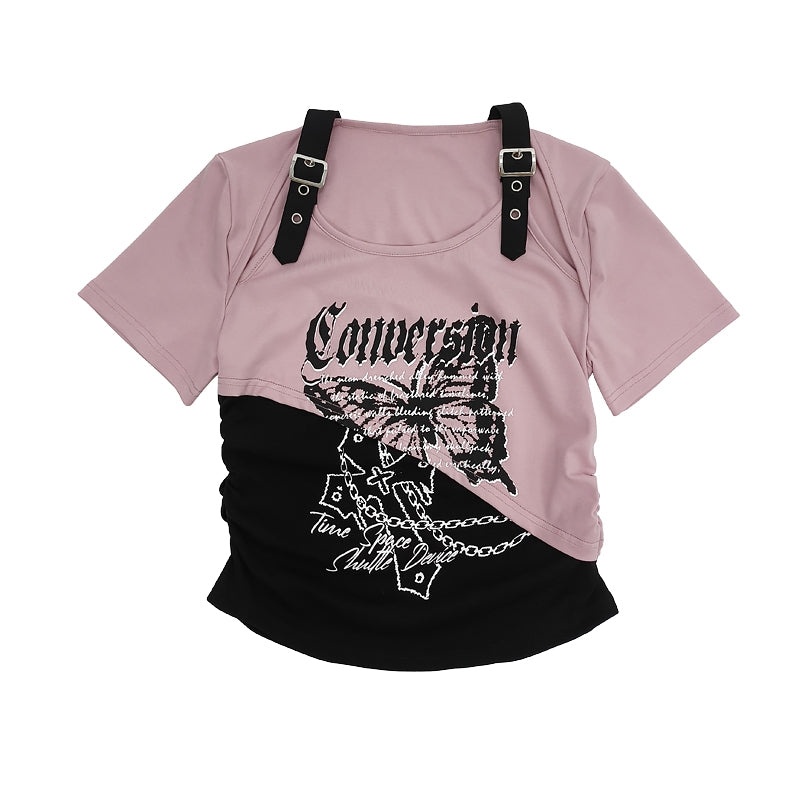 Black Plaid Butterfly Crop Top with Immortal Lettering