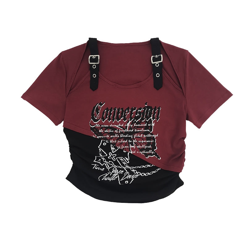 Black Plaid Butterfly Crop Top with Immortal Lettering
