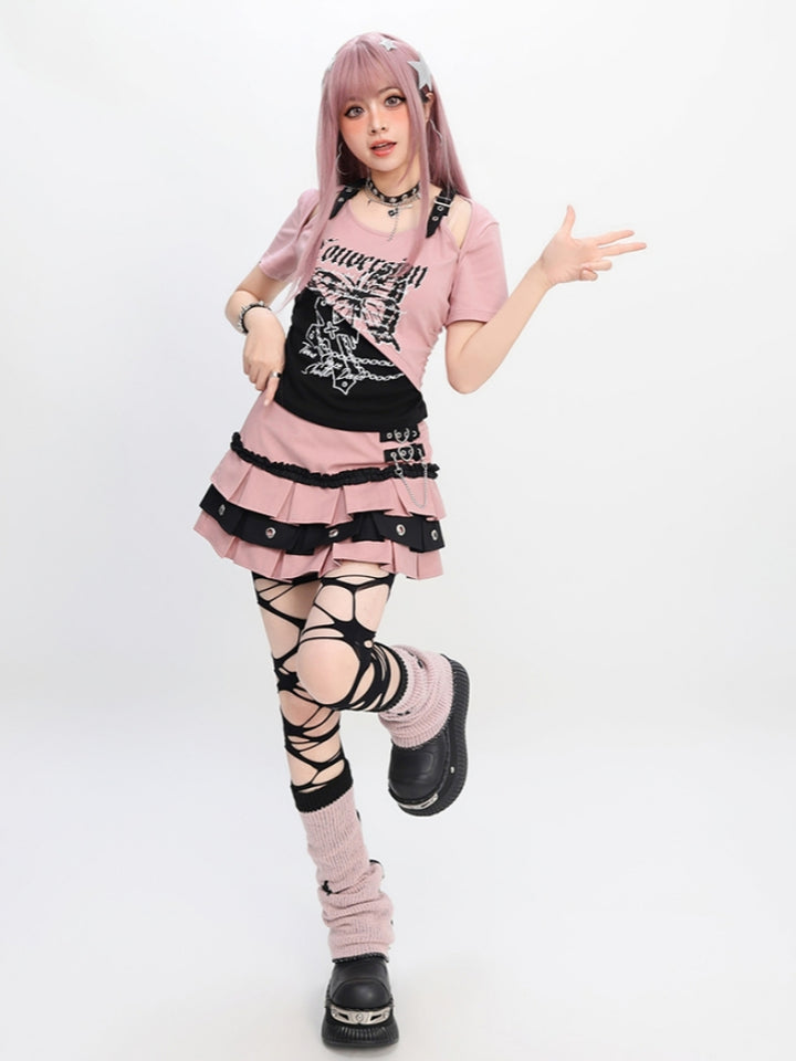 Black Plaid Butterfly Crop Top with Immortal Lettering